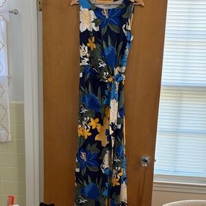 Lands' End Navy Floral Maxi Dress with Blue and Yellow Blooms